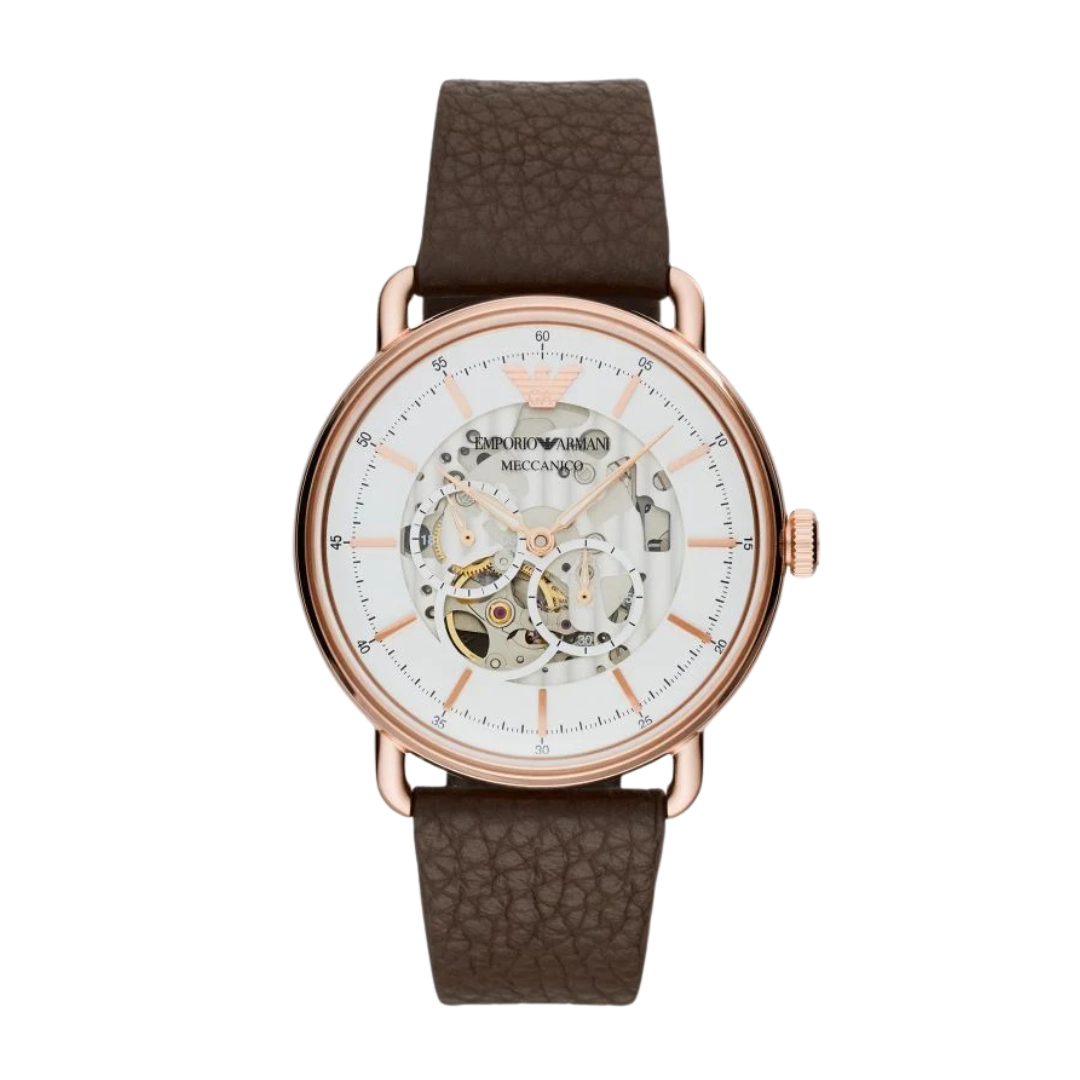Emporio Armani Men’s Automatic Leather Strap White Case 43mm Watch AR60027