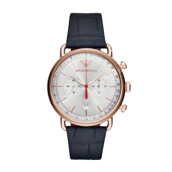 Emporio Armani Men’s Chronograph Quartz Blue Leather Strap Silver Case 43mm Watch AR11123