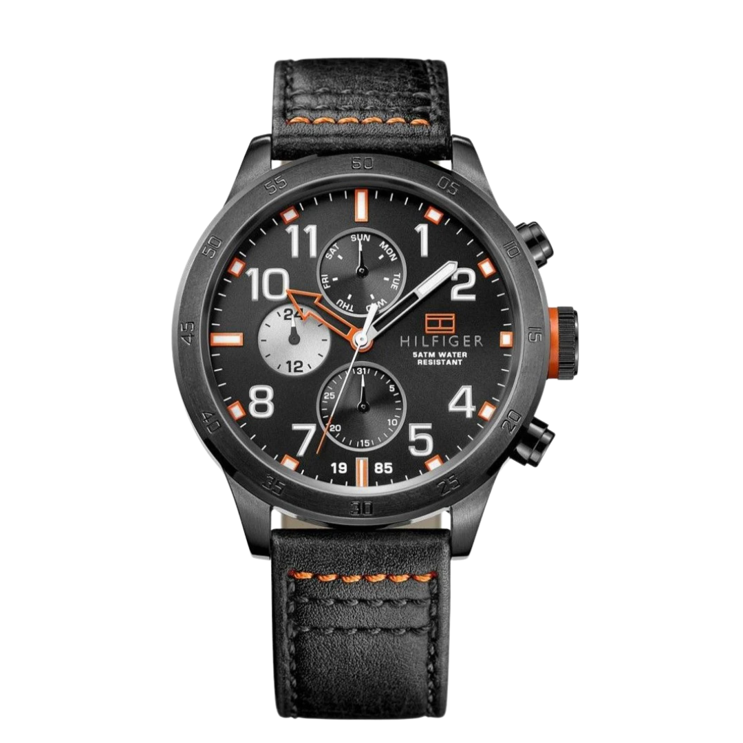 Tommy Hilfiger Men’s Quartz Black Leather Strap Black Case 46mm Watch 1791136