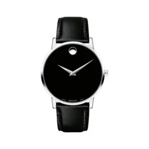 Movado Men’s Quartz Swiss Made Leather Strap Black Case 40mm Watch 0607269