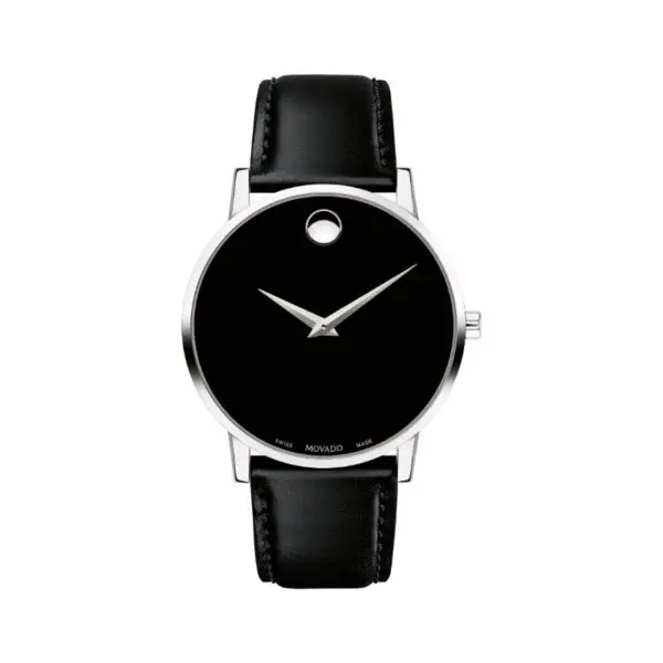 Movado Men’s Quartz Swiss Made Leather Strap Black Case 40mm Watch 0607269