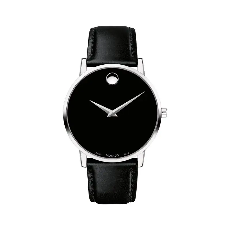 Movado Men’s Quartz Swiss Made Leather Strap Black Case 40mm Watch 0607269