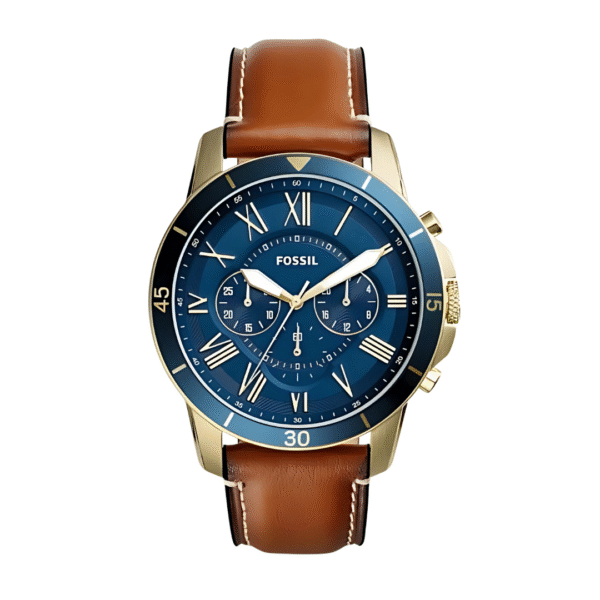 Fossil Men’s Quartz Brown Leather Strap Blue Dial 44mm Watch FS5268
