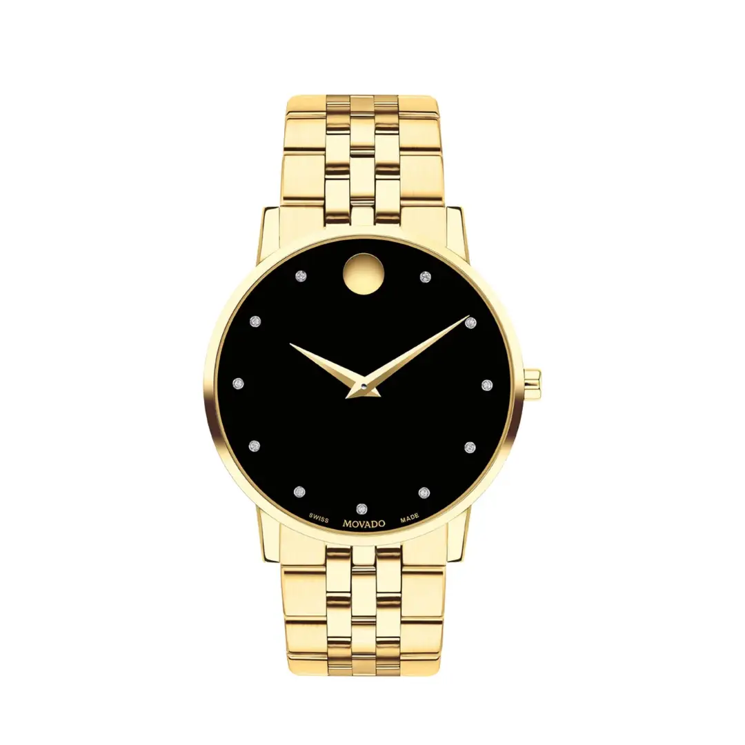 Movado Men’s Quartz Swiss Made Gold Stainless Steel Black Case 40mm Watch 0607625