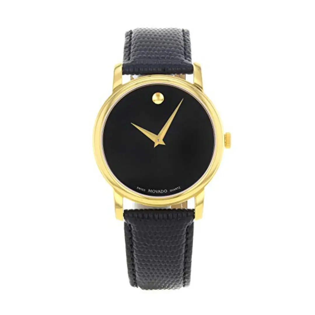 Movado Men’s Quartz Swiss Made Leather Strap Black Dial 38mm Watch 2100005