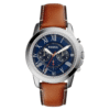 Fossil Men’s Chronograph Quartz Brown Leather Strap Navy Blue Dial 44mm Watch FS5210