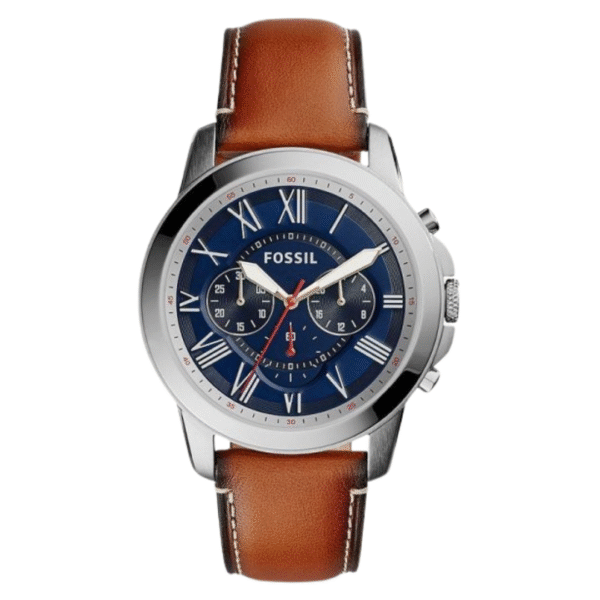 Fossil Men’s Chronograph Quartz Brown Leather Strap Navy Blue Dial 44mm Watch FS5210