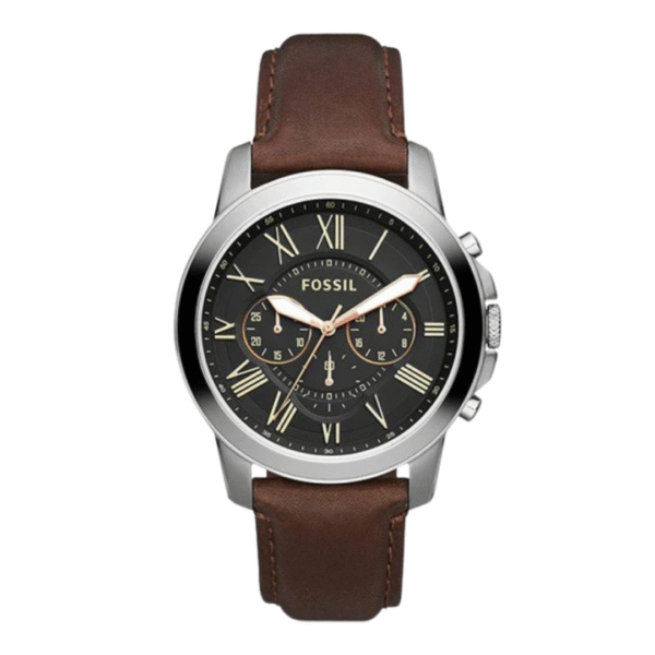 Fossil Men’s Quartz Chronograph Brown Leather Strap Black Dial 44mm Watch FS4813