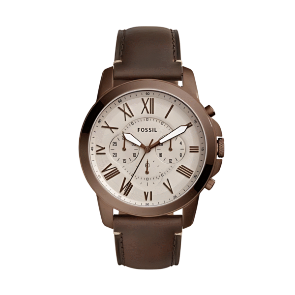 Fossil Men’s Quartz Brown Leather Strap Grey Dial 44mm Watch FS5344