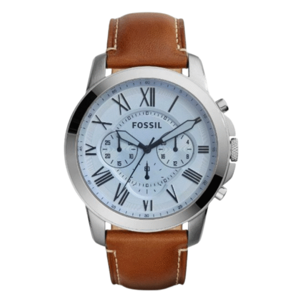 Fossil Men’s Chronograph Quartz Leather Strap Silver Dial 44mm Watch FS5184