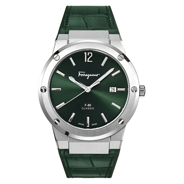Ferragamo Men’s Swiss Made Quartz Green Hybrid Strap Green Dial 41mm Watch SFDT00119