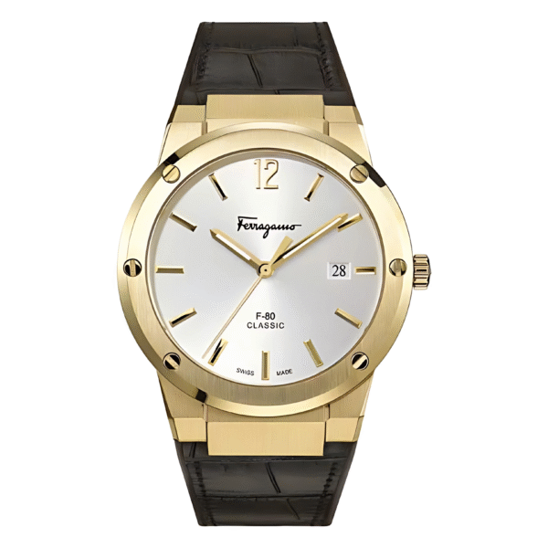 Ferragamo Men’s Swiss Made Quartz Brown Hybrid Strap Silver Dial 41mm Watch SFDT00419