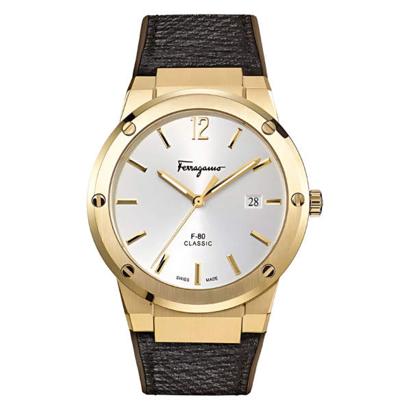 Ferragamo Men’s Swiss Made Quartz Brown Hybrid Strap Silver Dial 42 mm Watch SFDT00819