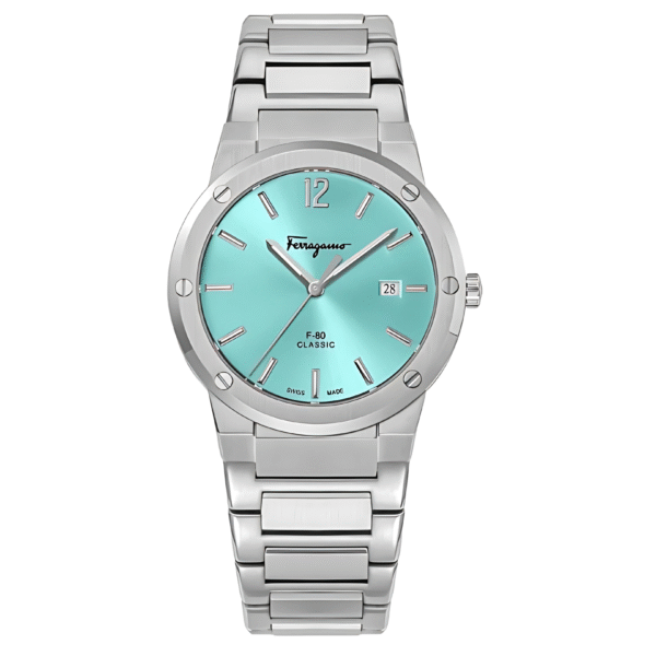 Ferragamo Men’s Swiss Made Quartz Silver Stainless Steel Sky Blue Dial 41mm Watch SFDT02323