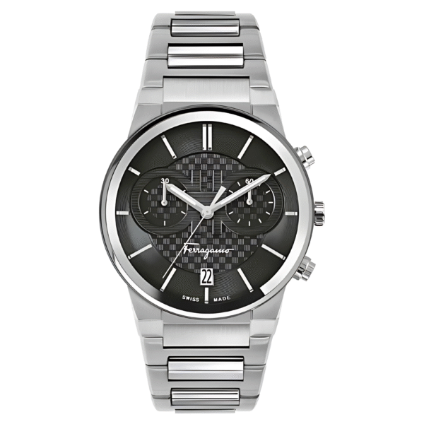Ferragamo Men’s Swiss Made Quartz Silver Stainless Steel Black Dial 41mm Watch SFME00321