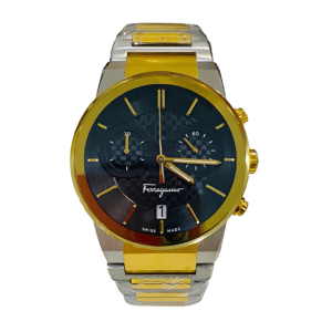 Ferragamo Men’s Swiss Made Quartz Two Tone Stainless Steel Black Dial 41mm Watch SFME00921