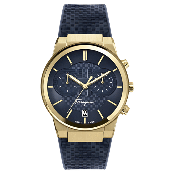 Ferragamo Men’s Swiss Made Quartz Blue Silicone Strap Blue Dial 41mm Watch SFME00221