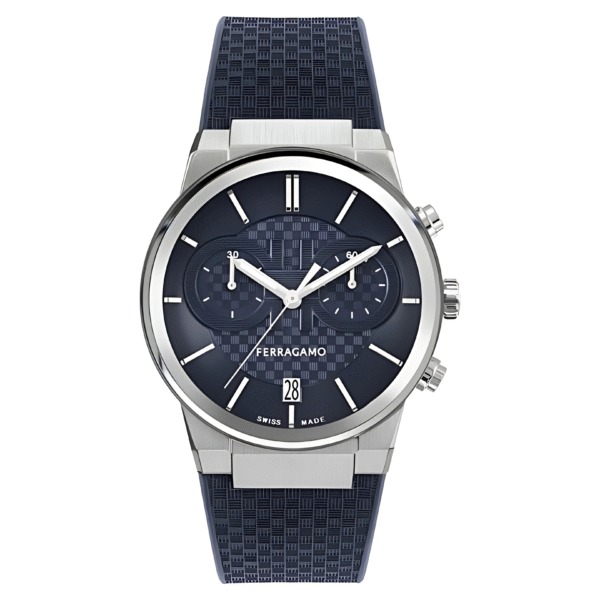 Ferragamo Men’s Swiss Made Quartz Blue Silicone Strap Blue Dial 41mm Watch SFME00923