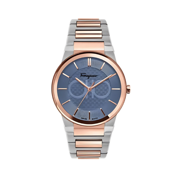 Ferragamo Swiss Made Men’s Quartz Two Tone Stainless Steel Blue Dial 41mm Watch SFHP007-20