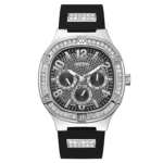 Guess Men’s Quartz Black Silicone Strap Silver Dial 46mm Watch GW0641G1