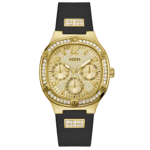 Guess Women’s Quartz Black Silicone Strap Gold Dial 40mm Watch GW0619L2