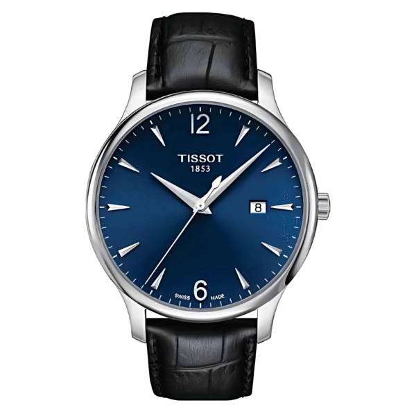 TISSOT Men’s Swiss Made Quartz Black Leather Strap Blue Dial 42mm Watch T063.610.16.047.00