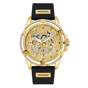 Guess Men’s Quartz Black Silicone Strap Champagne Dial 48mm Watch GW0537G2