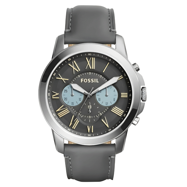 Fossil Men’s Chronograph Quartz Grey Leather Strap Grey Dial 44mm Watch FS5183