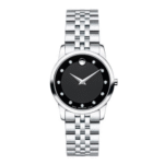 Movado Women’s Quartz Swiss Made Stainless Steel Black Dial 28mm Watch 0606858