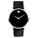 Movado Men’s Quartz Swiss Made Leather Strap Black Dial 40mm Watch 0607194