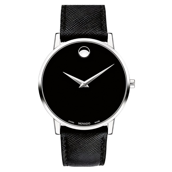 Movado Men’s Quartz Swiss Made Leather Strap Black Dial 40mm Watch 0607194