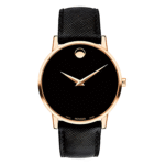 Movado Men’s Quartz Swiss Made Leather Strap Black Dial 40mm Watch 0607196