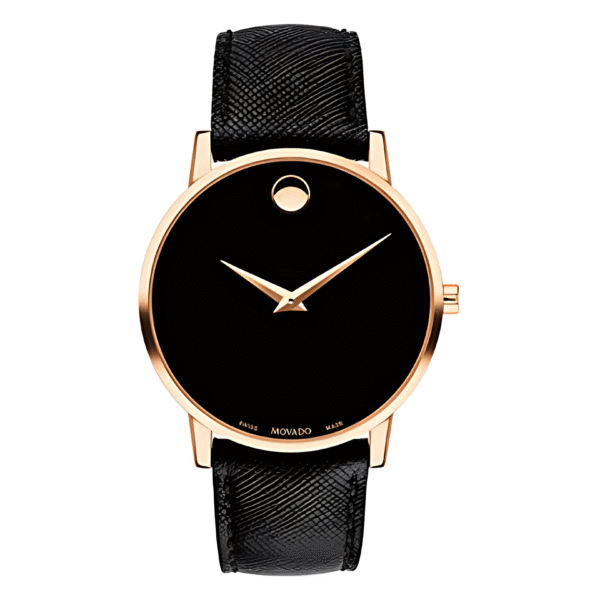 Movado Men’s Quartz Swiss Made Leather Strap Black Dial 40mm Watch 0607196