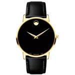 Movado Men’s Quartz Swiss Made Leather Strap Black Dial 40mm Watch 0607271