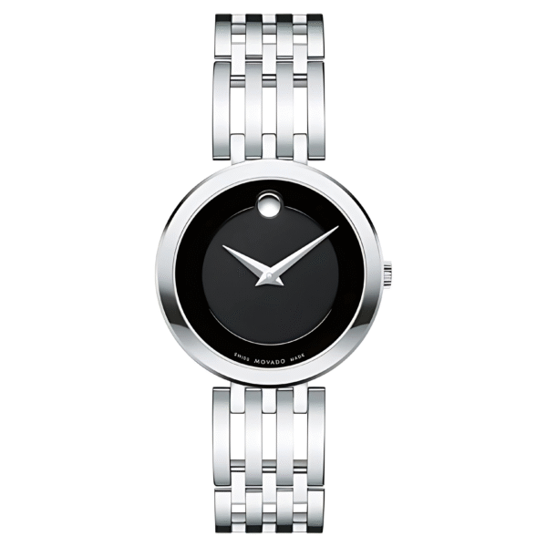 Movado Women’s Quartz Swiss Made Stainless Steel Black Dial 28mm Watch 0607051