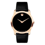 Movado Men’s Quartz Swiss Made Leather Strap Black Dial 40mm Watch 0607060
