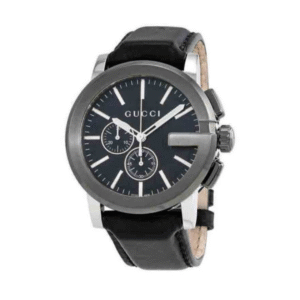 Gucci Men’s Swiss Made Quartz Leather Strap Black Dial 44mm Watch YA101205