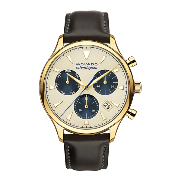 Movado Men’s Swiss Made Quartz Leather Strap Parchment Dial 43mm Watch 3650007