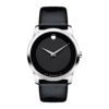 Movado Men’s Swiss Made Quartz Black Leather Strap Black Dial 40mm Watch 0606502
