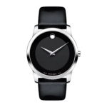 Movado Men’s Swiss Made Quartz Black Leather Strap Black Dial 40mm Watch 0606502
