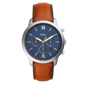 Fossil Men’s Chronograph Quartz Brown Leather Strap Blue Dial 44mm Watch FS5453