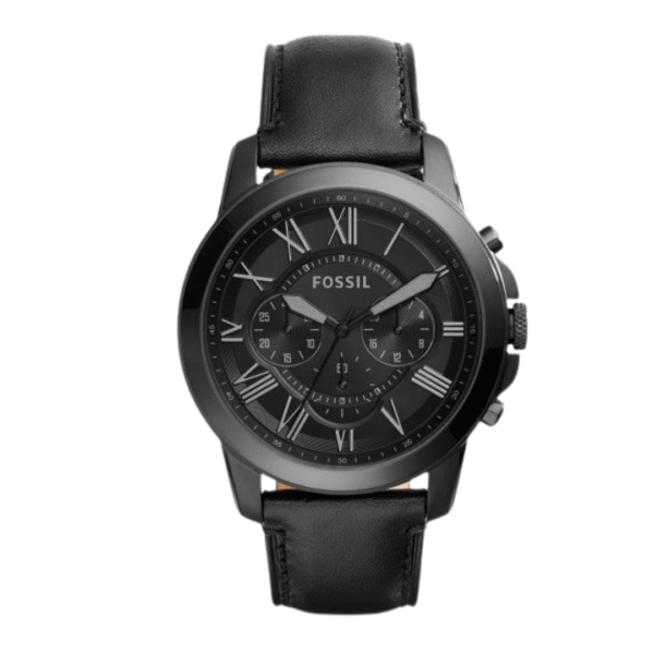 Fossil Men’s Chronograph Quartz Black Leather Strap Black Dial 45mm Watch FS5132