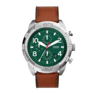 Fossil Men’s Chronograph Quartz Leather Strap Green Dial 50mm Watch FS5738
