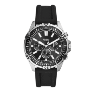 Fossil Men’s Chronograph Quartz Black Silicone Strap Black Dial 44mm Watch FS5624