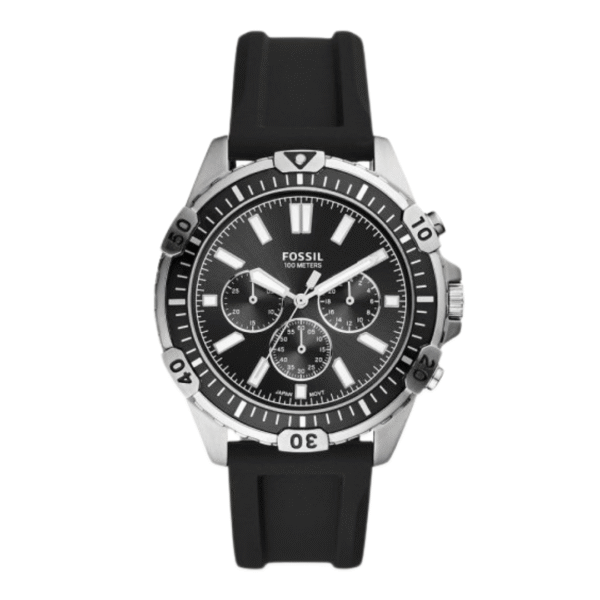 Fossil Men’s Chronograph Quartz Black Silicone Strap Black Dial 44mm Watch FS5624
