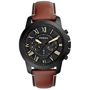 Fossil Men’s Quartz Brown Leather Strap Black Dial 44mm Watch FS5241