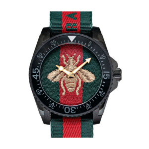 Gucci Dive Bee Two-tone Nylon Green & Red Dial Quartz Watch for Gents- GUCCI YA136216