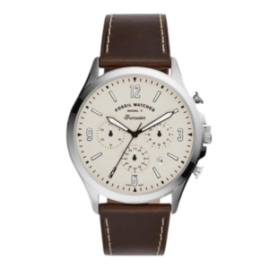 Fossil Men’s Chronograph Quartz Leather Strap Beige Dial 46mm Watch FS5696