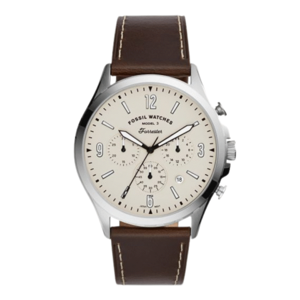 Fossil Men’s Chronograph Quartz Leather Strap Beige Dial 46mm Watch FS5696