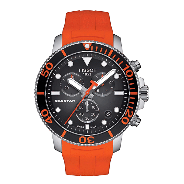 TISSOT Men’s Quartz Swiss Made Orange Silicone Strap Black Dial 45mm Watch T120.417.17.051.01